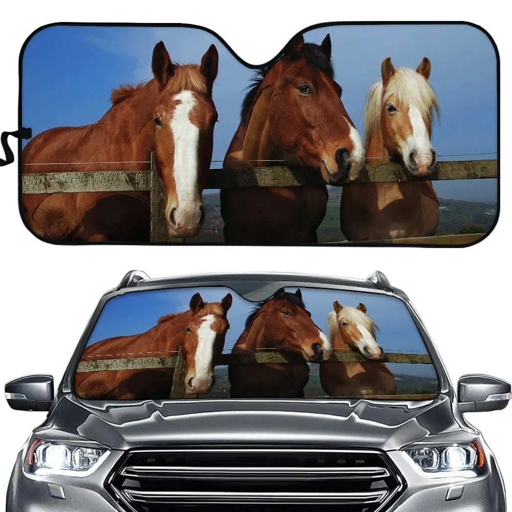 Trendy Sun Shade Cover for Men Cars Animal Horse Print Truck Windshield Insulated Sunshade Solar UV Auto Reflector Durable