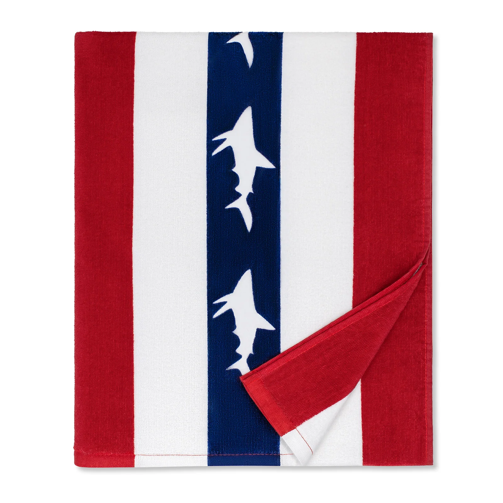Large Beach Towel Oversized - Cotton Velour 35 x 70 Inch Shark Striped Terry Pool Towel, Cabana Soft Swimming Towel for Adults