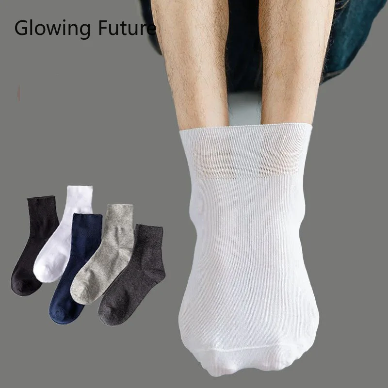 5 Pairs Spring Autumn Men's Socks Oversized Business Solid Color All Cotton Socks Men's Casual Middle Tube Socks Sizes 45-52