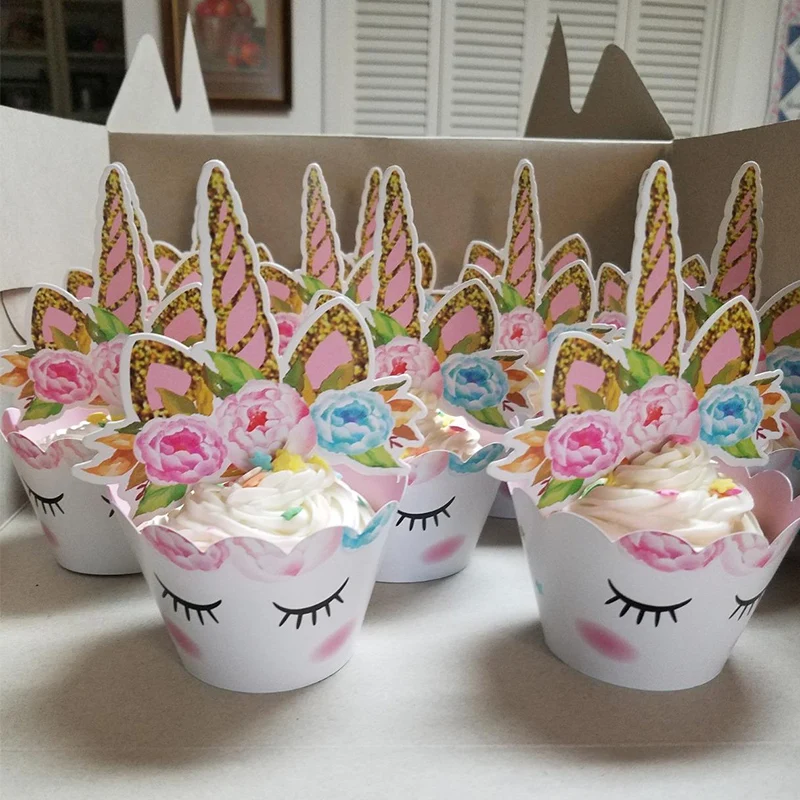 Rainbow Unicorn Cupcake Wrappers With Cake Topper Unicorn Theme Girls 1st Birthday Party Cake Decor Unicorn Party Supplies