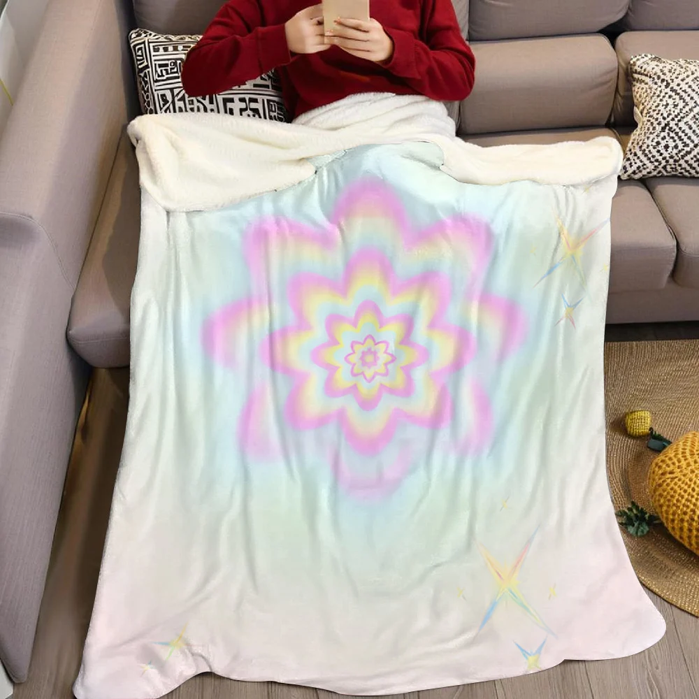 Holographic Pastel Flower Flannel Blanket Warm Soft Halloween Christmas All-Season Couch Decorative Cozy Warm Gift
