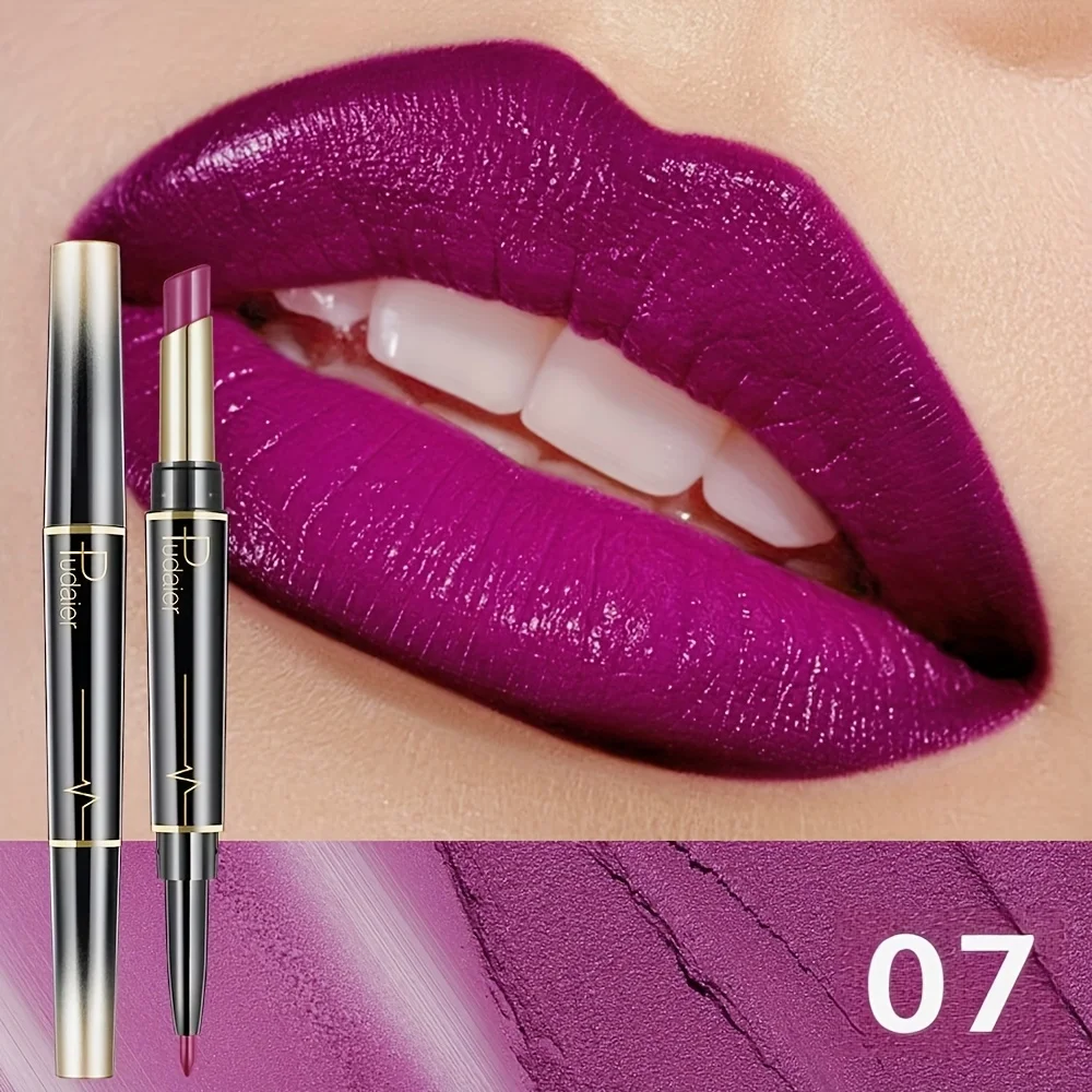 Double-headed lipstick - lip liner and lip gloss, moisturizing formula, not easy to smudge, suitable for daily use and parties.