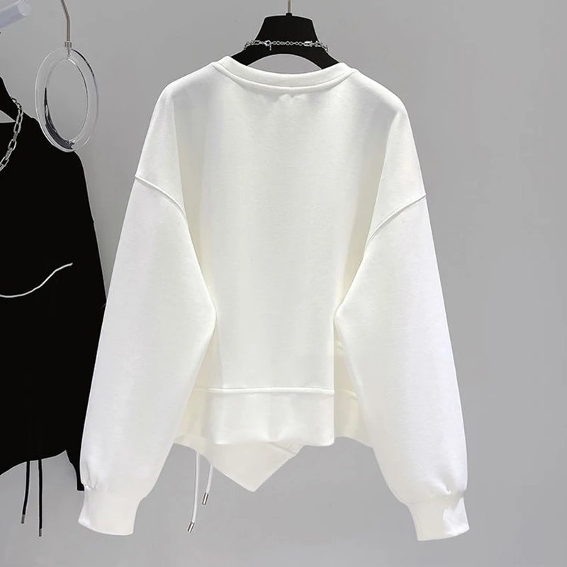 Korean Fashion Solid Color Hoodless Sweatshirt Women's Spring and Autumn New Temperament Loose Thin Niche Design Short Top