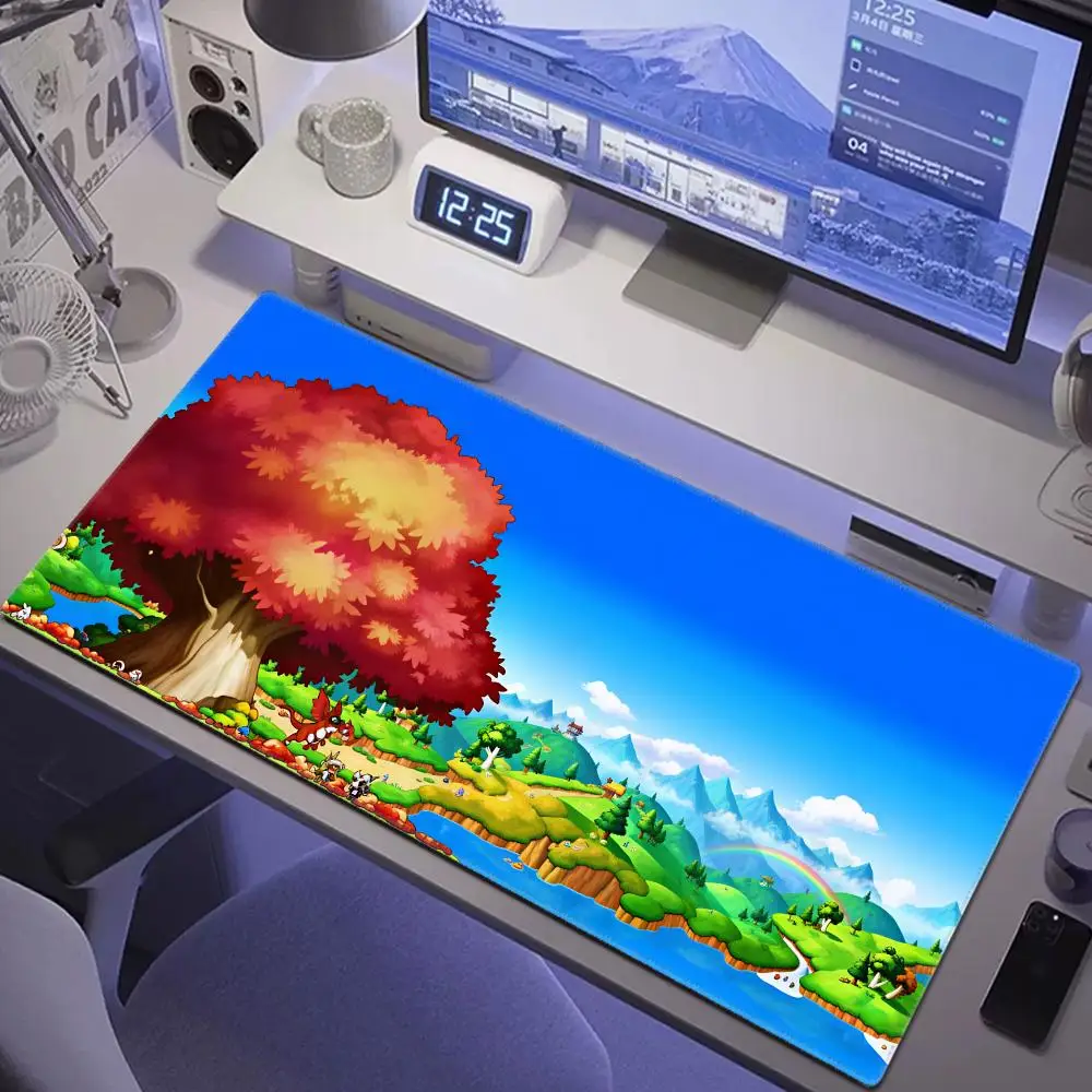 Natural Scenery Mouse Pad Green Hills Red Giant Tree Rainbow Lake Landscape Desk Mat Non Slip Rubber Gaming Keyboard Pad Decor