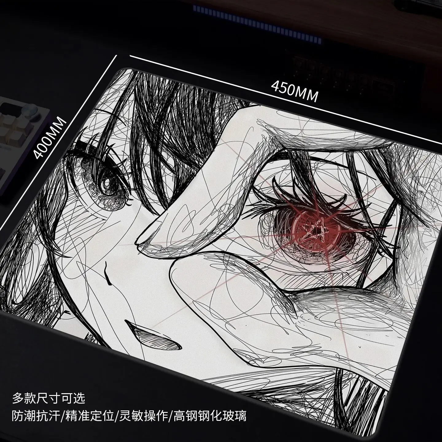 Black Japanese Anime Line Glass Mouse Pad Gaming Pad Smooth Frosted Surface Waterproof Desk Tempered Multiple Sizes Optional