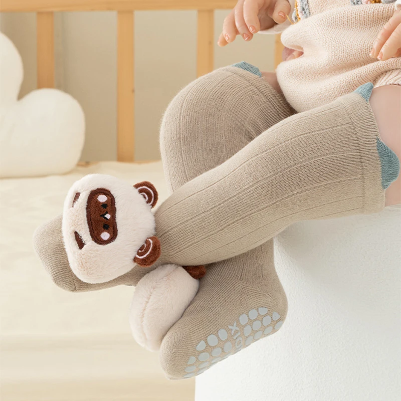 

Winter Baby Knee Tube Socks Cute 3D Doll Newborn Long Stockings Cartoon Walking Floor Socks Kids Pure Cotton Leg Warm Footwear