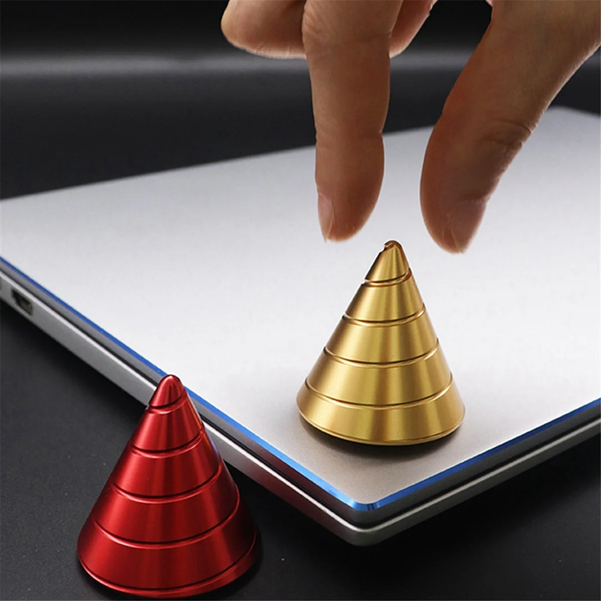 Table Fidget Toy Rotating Cone Gyroscope Office Desk Fidget Toy Optical Illusion Flowing Finger Toy, Rose Gold