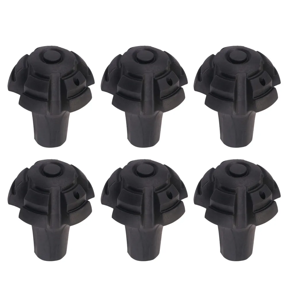 

6 шт. противоскользящих накладок для треккинговых палок, черные круглые защитные колпачки для походных палок, прочный материал TPR для прогулок на природе и кемпинга