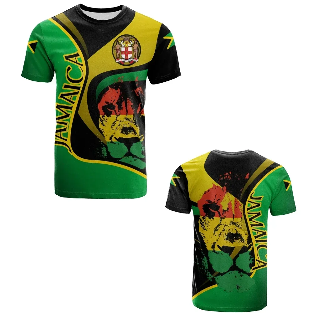 2024 New Jamaica stine Flag Graphic 3D Printed T-shirt Jamaica National Emblem Men\'s Tops National Day Gifts Personalized Tee