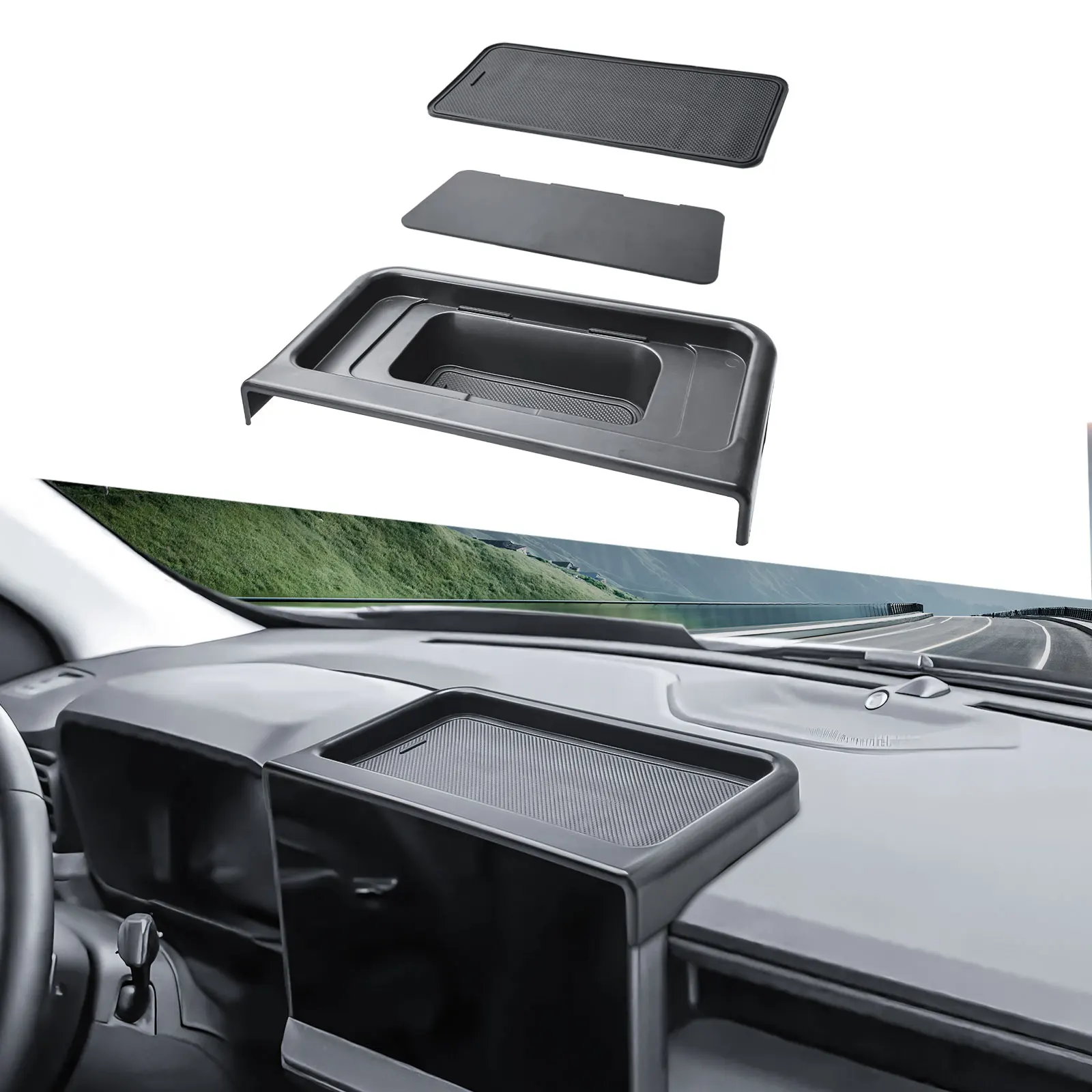 

Center Console Dashboard Organizer for 2025 2026 Ford Maverick Behind Screen 13.2-Inch Hidden Panel Secret Tray Car Storage Box