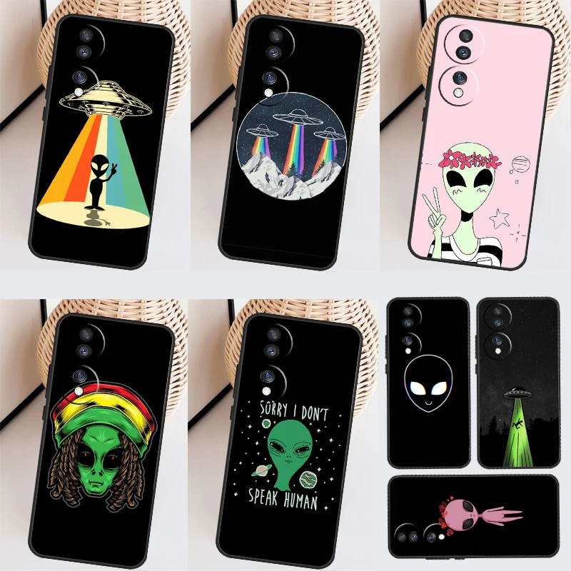 Cartoon Space Alien UFO Case For Honor X8 X9 X7 X6 a 8X 9X X9a Cover For Honor Magic 5 Pro 10 50 70 90 Lite Coque