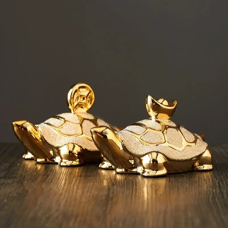 Fortune Money Ceramic Turtle Gold-plated Decoration Household Arts and Crafts TV Table Entrance Wine Cabinet Decoration Gifts