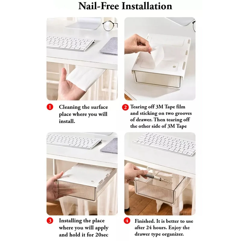 ภายใต้ Desktop Organizer เล็บฟรี Self-Stick ถาดดินสอห้องครัว/สํานักงาน/ห้องนั่งเล่น/ห้องรับประทานอาหารโต๊ะเก็บ