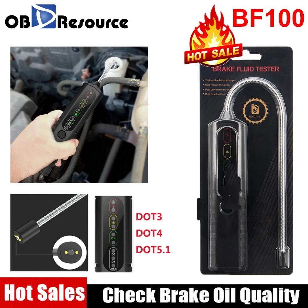 OBDResource Auto Brake Fluid Tester Digital Car Brake Oil Tool BF100 DOT3 DOT4 DOT5.1 LED Indicator Check Display Auto Oil Tool