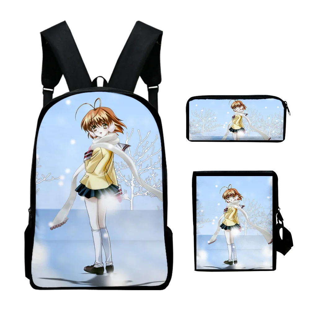 Moda Novità Clannd Stampa 3D 3 pezzi / set Borse da scuola per alunni Zaino per laptop Zaino Borsa a tracolla inclinata Astuccio