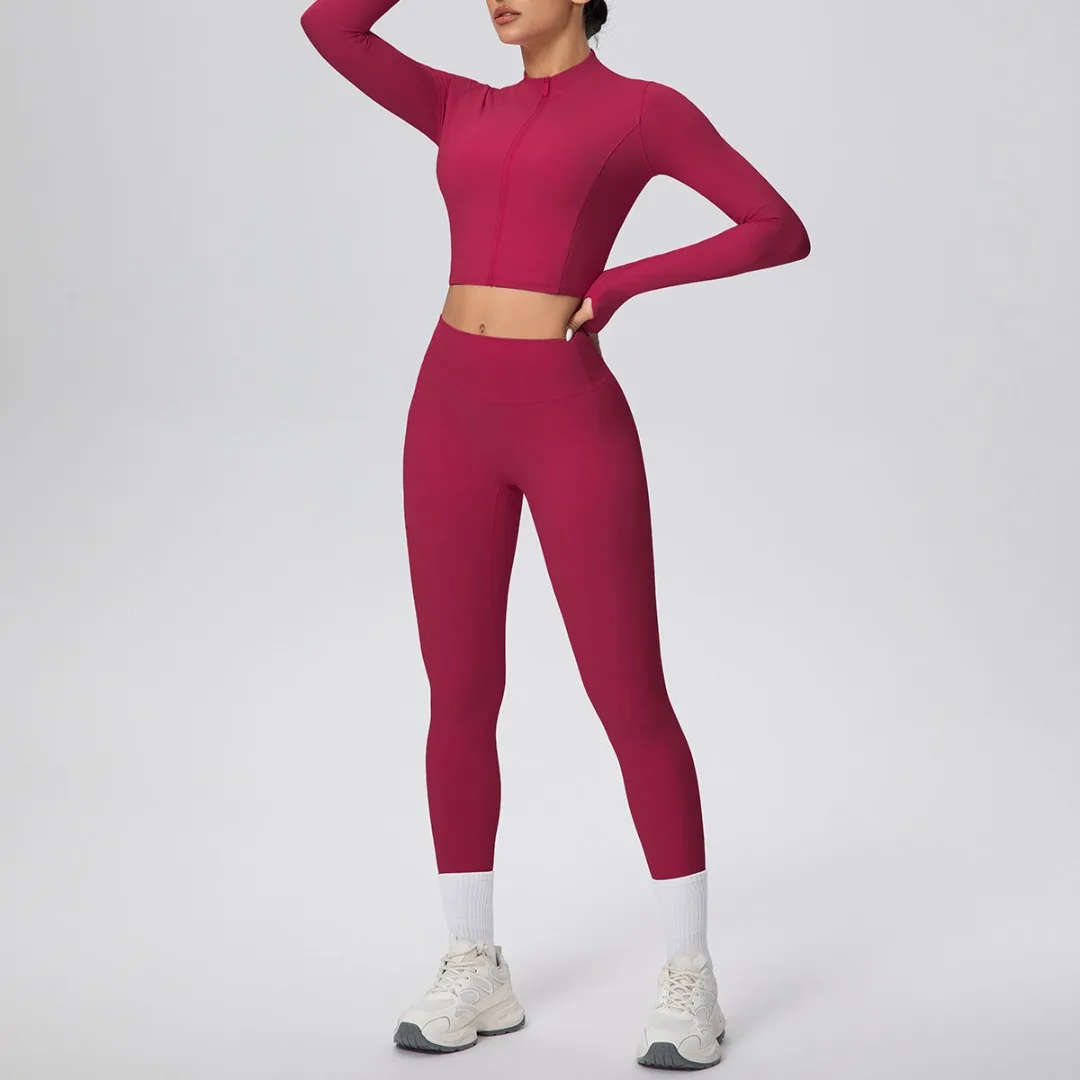 veste-courte-a-fermeture-eclair-ensemble-de-yoga-sport-fitness-serre-taille-haute-levage-des-hanches-combinaison-de-yoga-brossee-vetements-d'entrainement-de-course-de-sport