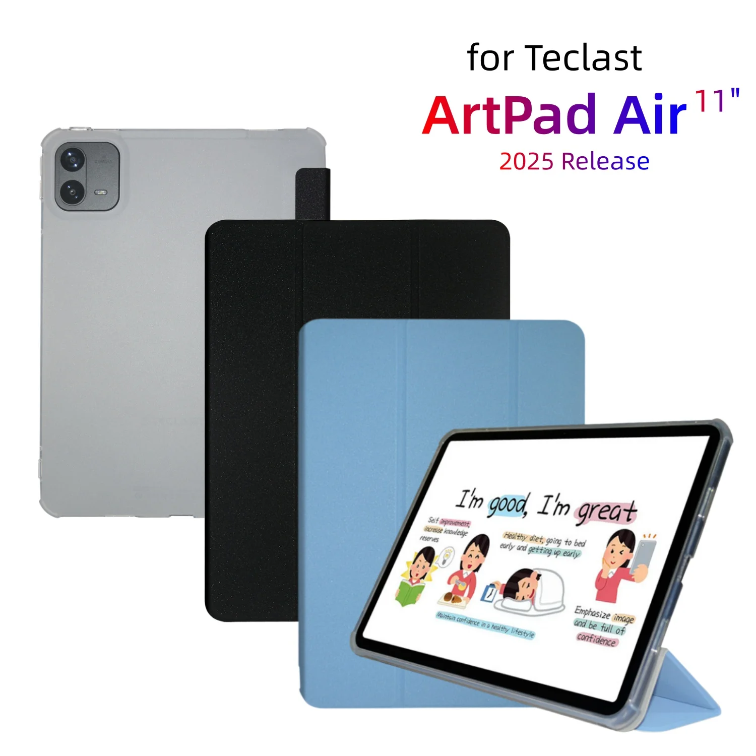 

Умный чехол для планшета Teclast ArtPad Air 11 дюймов 2025 года, складная подставка, из искусственной кожи с мягкой задней панелью из ТПУ, функция автоматического сна/пробуждения