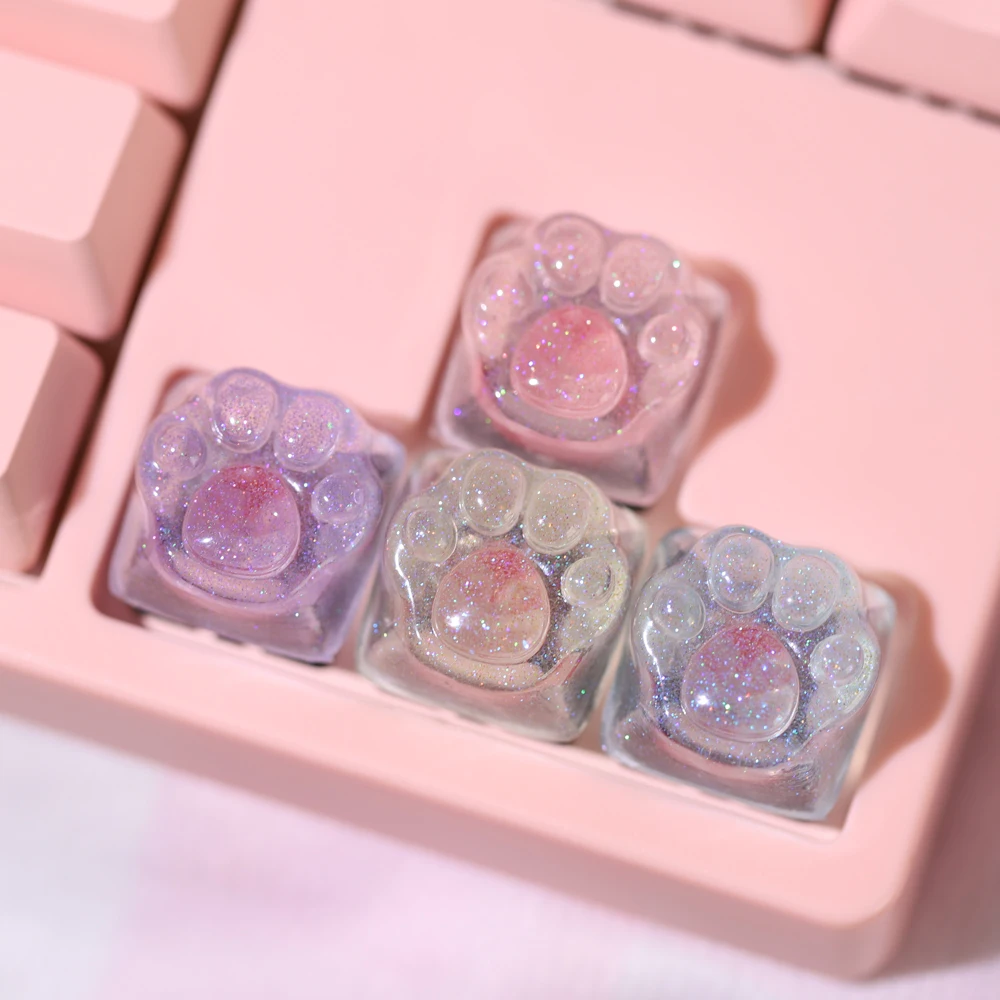 4Pcs New Hot Sale Translucent Cat Claw Keycap Cross Axis Mechanical Keyboard Keycap Decoration Diy Handmade Gifts for Girls