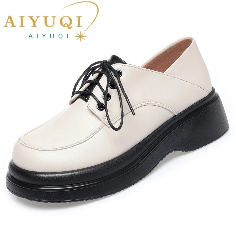 AIYUQI Loafers Women Genuine Leather 2024 New Wedge Women\'s Spring Shoes Casual British Style Lace-up Women\'s Shoes