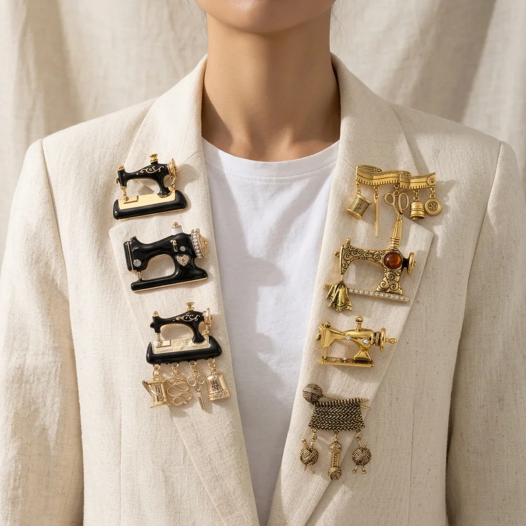 Luxury Enamel Sewing Machine Brooches for Women Unisex Trendy Novelty Pins Casual Party Jewelry Accessories Gifts Decoration