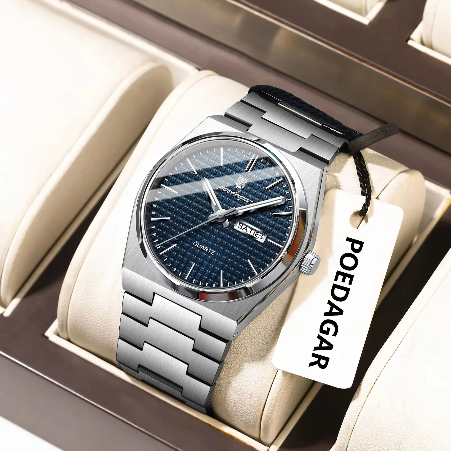 POEDAGAR оригинальные мужские часы светящиеся водонепроницаемые мужские наручные часы из нержавеющей стали дата неделя кварцевые деловые мужские часы + подарочная коробка