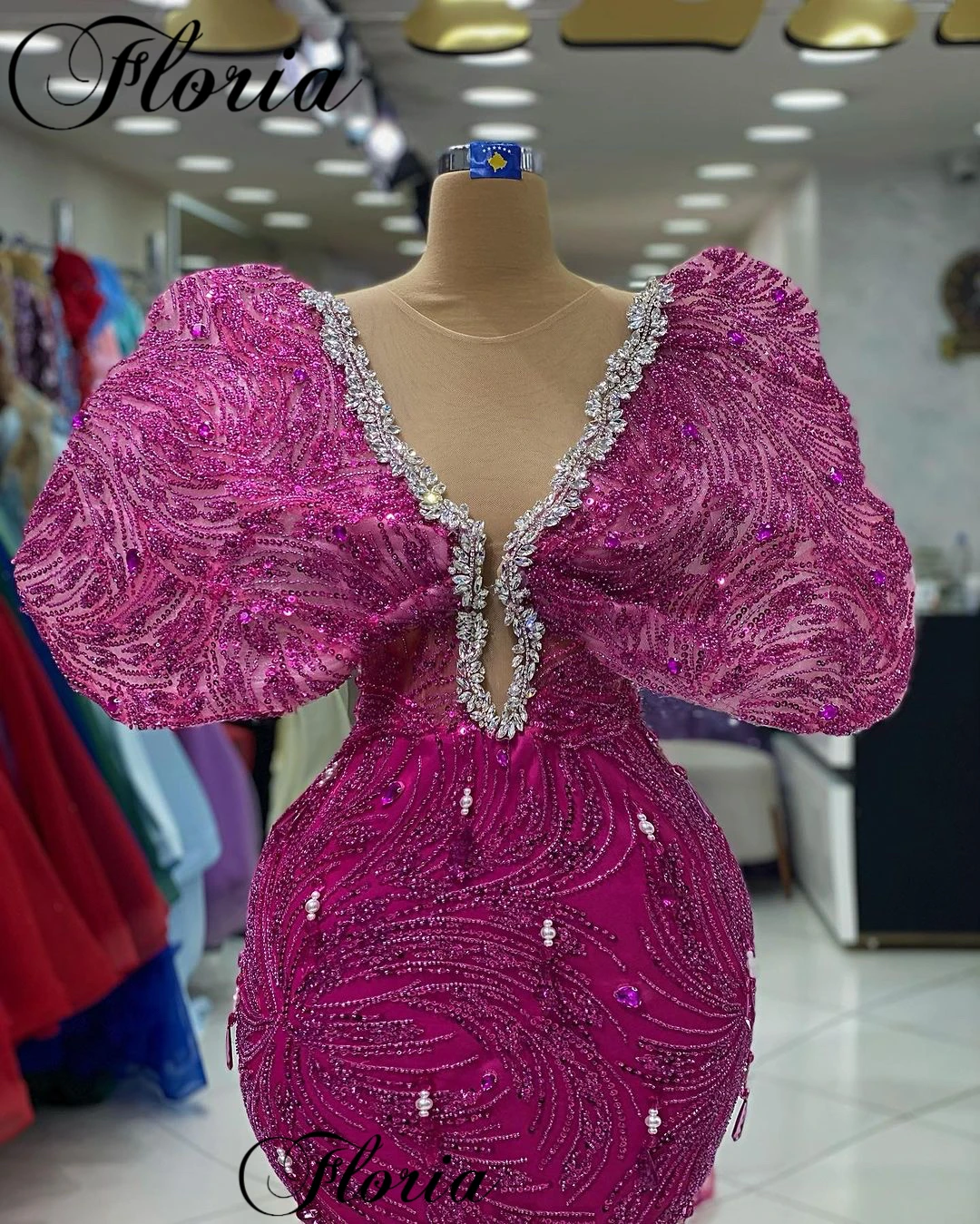 Special Fuchsia Celebrity Dresses For Women Mermaid Crystals Red Carpet Runway Dresses Vestidos Para Mujer Evening Gowns