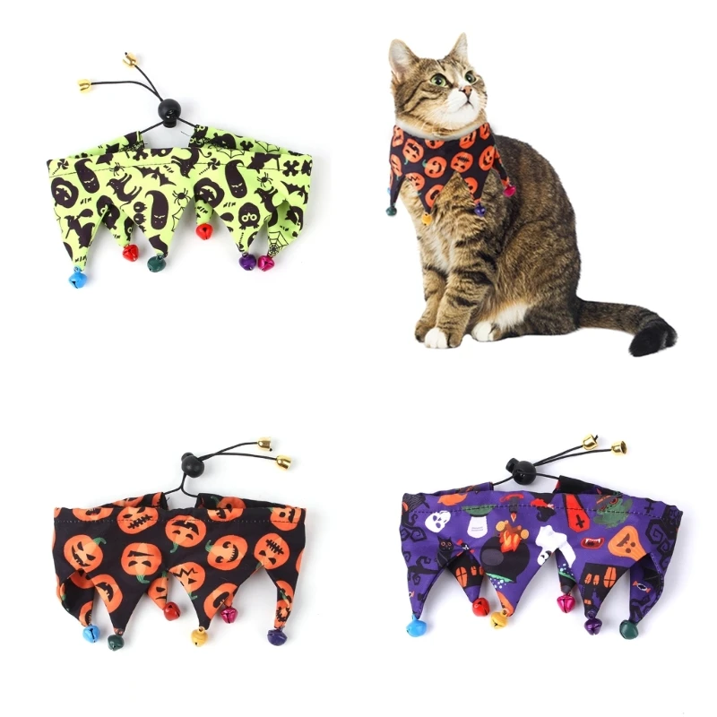 Cat Halloween Costume Pet Dogs Party Scarf Collar with Bells Dog Party Accessory