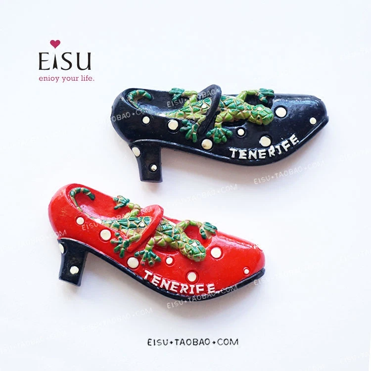 Zapatos de baile rojos españoles, colección tridimensional de lagarto, pegatina para refrigerador de alta calidad