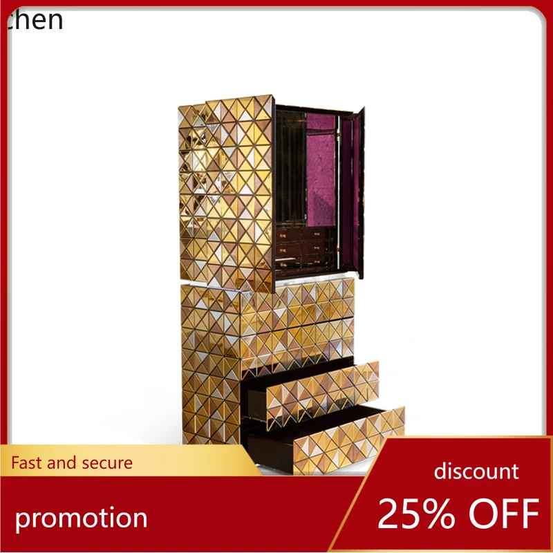 

ZML light luxury wine cabinet solid wood painted locker mosaic pixel meal splicing art bucket cabinet