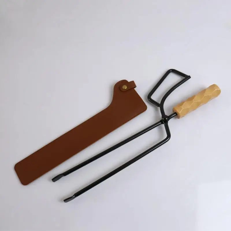 

Outdoor Camping Picnics Barbecue Parties Portable Tools Charcoal Clip Anti Scalding Extended Wooden Handle Spring Fire-Tongs