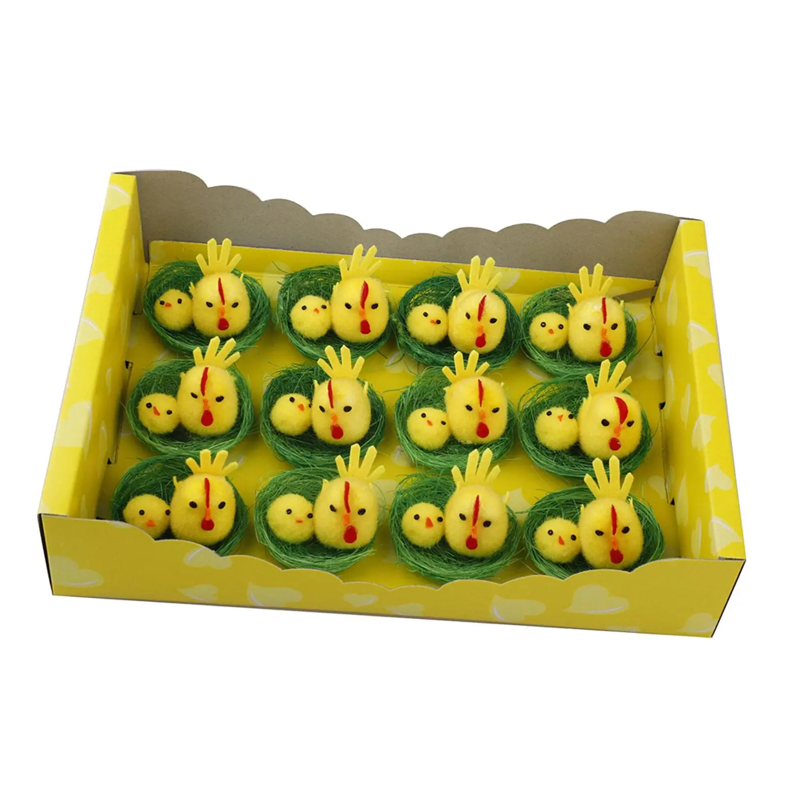 12Pcs Artificial Easter Hen and Baby with Nest Lawn Arts for Tabletop Decor