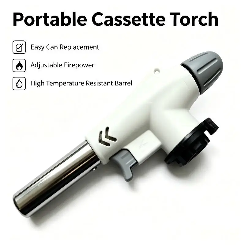 Portable Butane Gas Torch Child Safety Lock Adjustable High Heat Safe Ignition for Home Kitchen Welding Camping Use