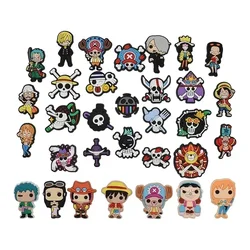 New 33Pcs One piece Cartoon PVC Shoe Charms Sandal Accessories Anime Fantasy Adventure Shoe Buckle Decoration for shoes