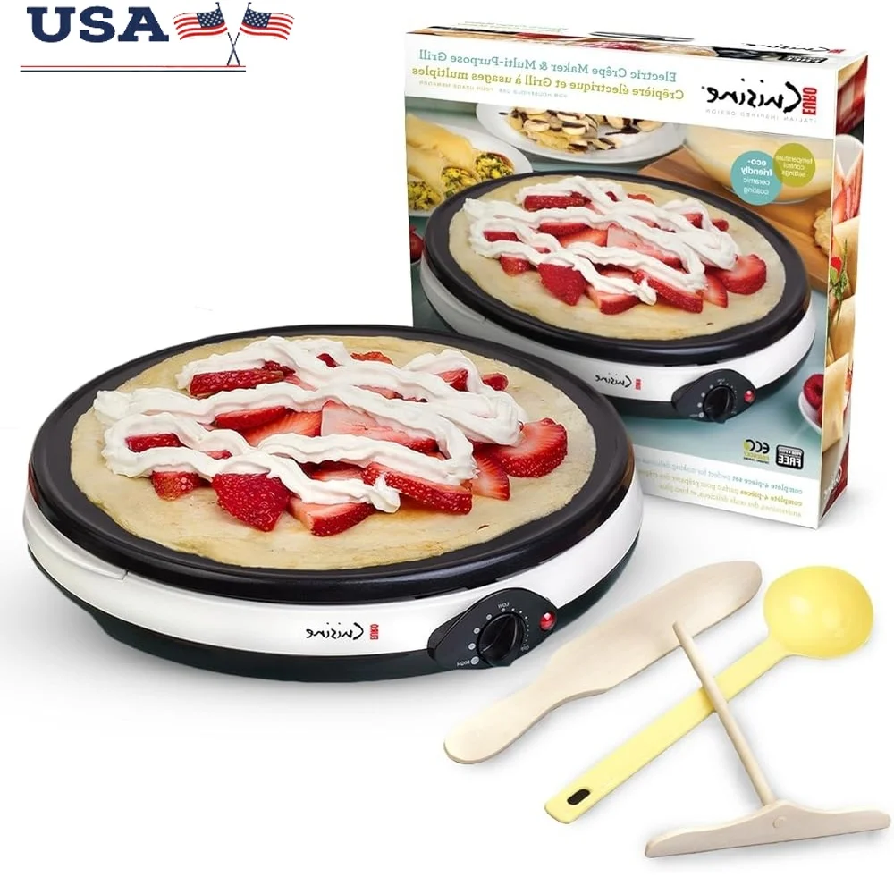 

CM20 Electric Crepe Maker 12 Inch Nonstick Pan Adjustable Temperature PTFE PFOA Free Includes Accessories Pancakes Dosas
