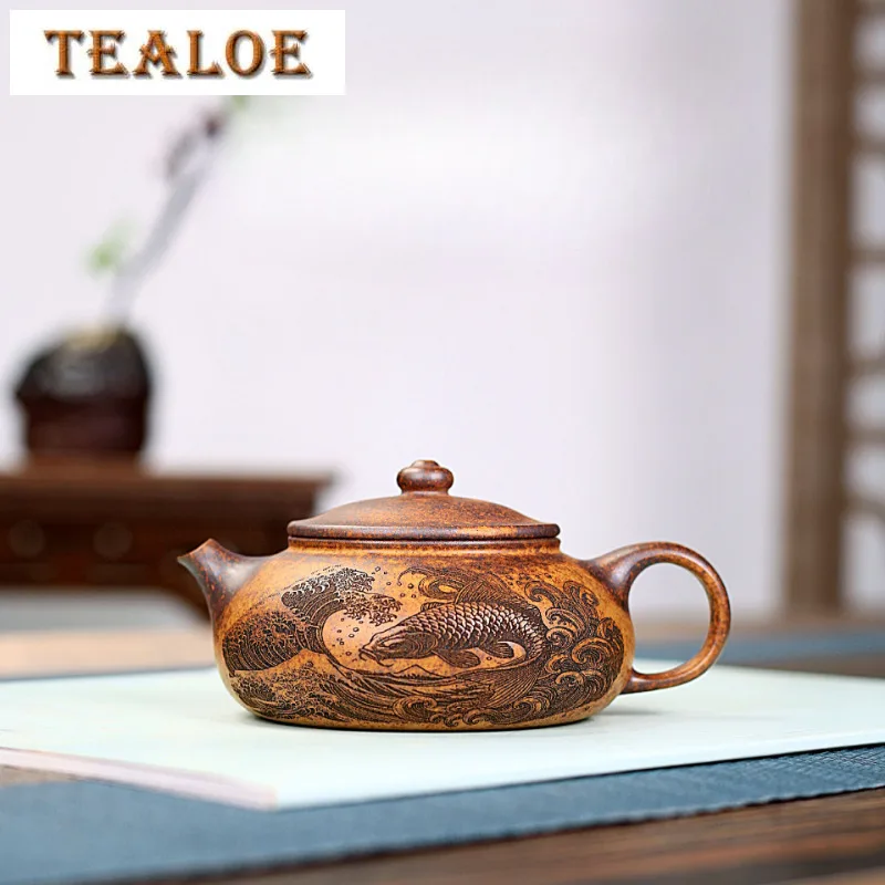 

180ml Yixing Purple Clay Teapots Artists Handmade Fish Pot Raw Ore Hyperthermy Section Mud Tea Soaking Kettle Zisha Tea Set Gift