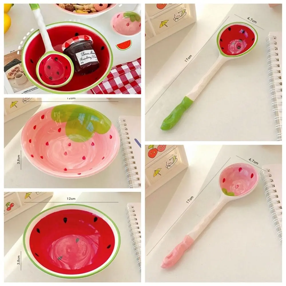 Creative Cute Strawberry Cereal Bowl Hand Painted Ceramic Large Ramen Spoon Delicate Ice Cream Dessert Dinnerware