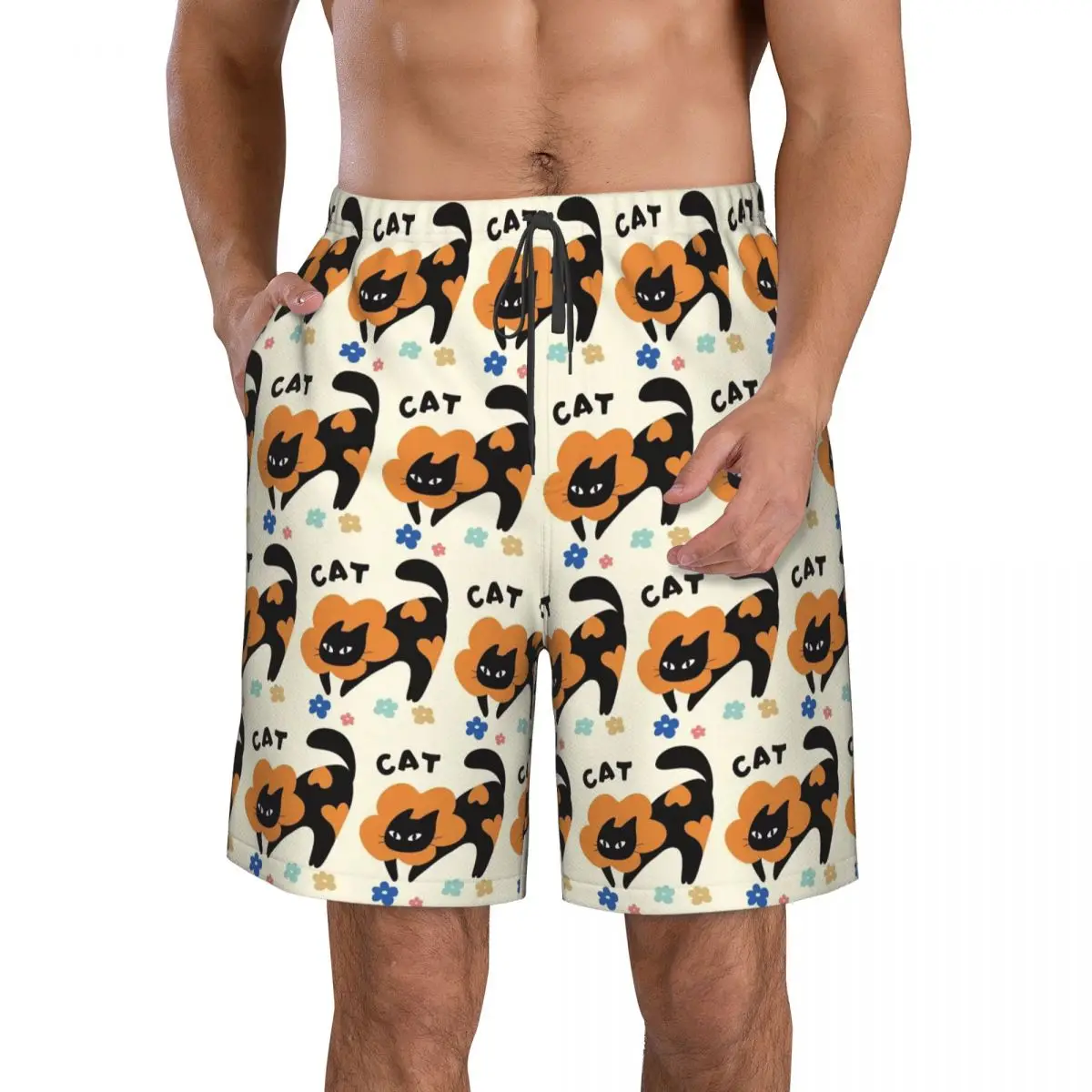Cute Black Cat 8 Trunks Beach Board Shorts Casual Quick Dry Swimming Summer Men Pants