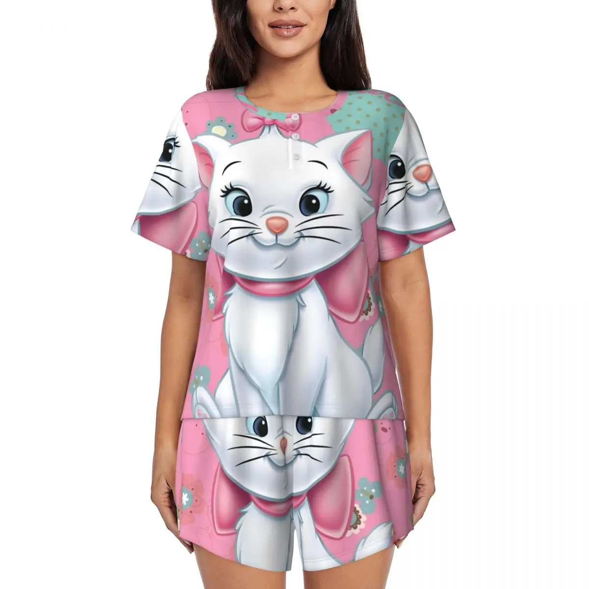 

Женский пижамный комплект с рисунком аристократов на заказ, анимация кота Мари, комплект из 2 предметов, одежда для сна с короткими рукавами, пижамные комплекты для отдыха