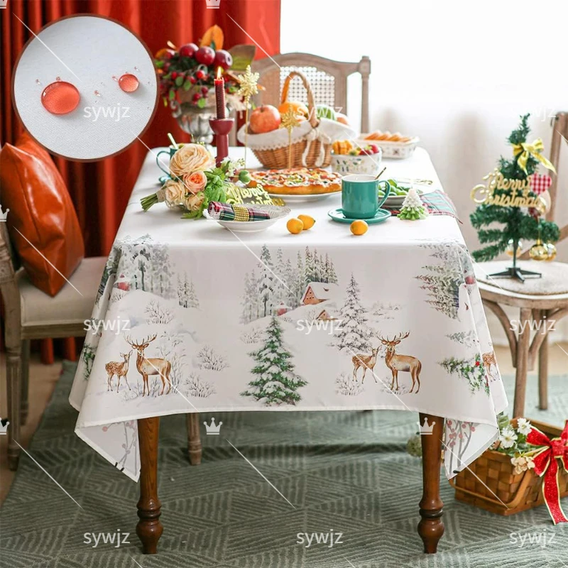 Christmas New Year Printed Tablecloth Reindeer Tabletop Decoration Table Mat for Home Holiday Party Kitchen Dining Tablecloth