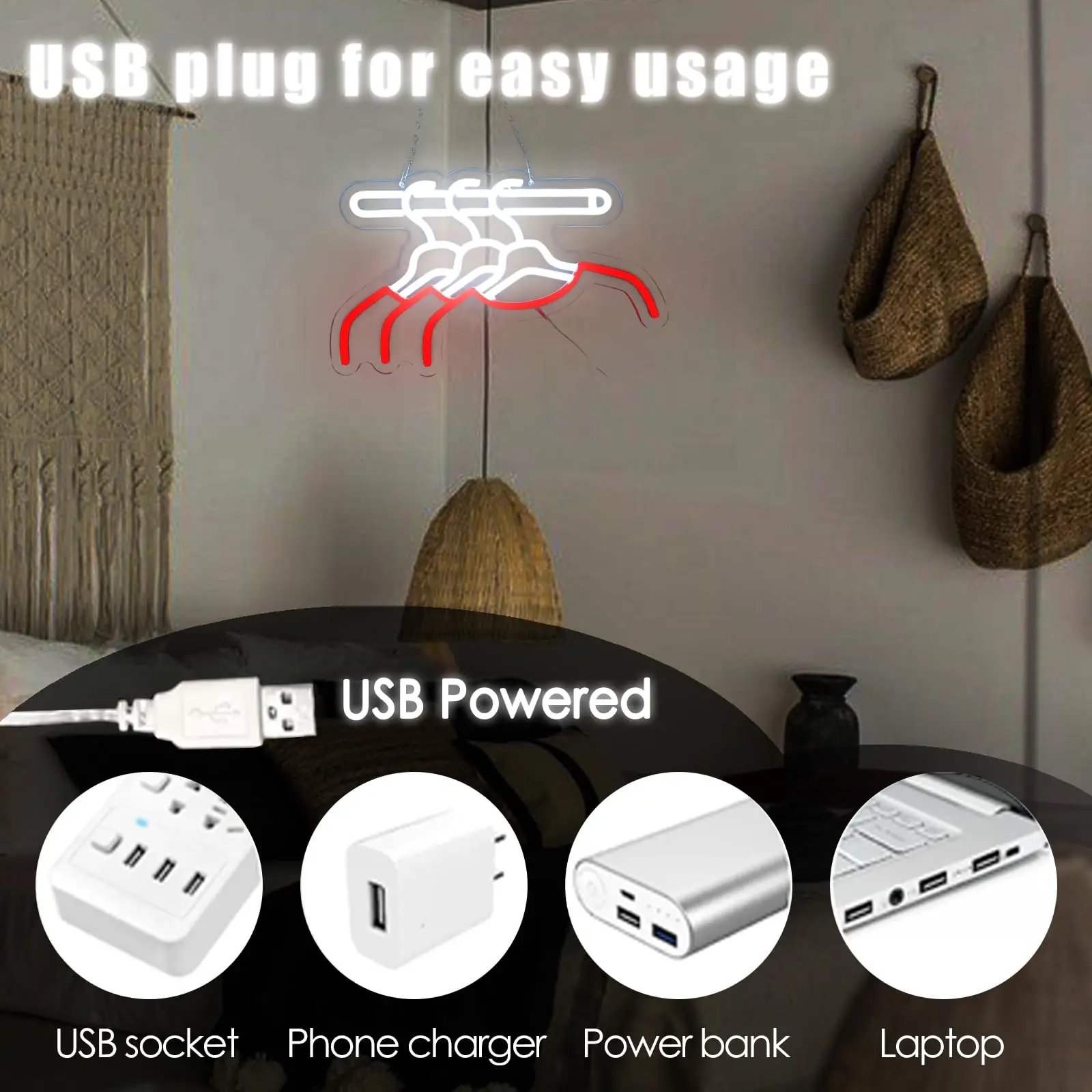 Hanger Neon Sign Coat Hangers Neon Light LED Neon Sign for Wall Décor Dimmable LED Neon Light for Bar Restaurant Music Concert