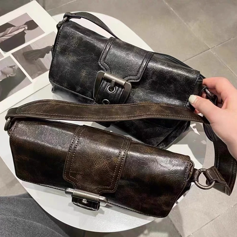 Moto & Biker Vintage Bags For Women Luxury Designer Handbags And Purses 2023 New In PU Belt Buckle Small Underarm Shoulder Bag