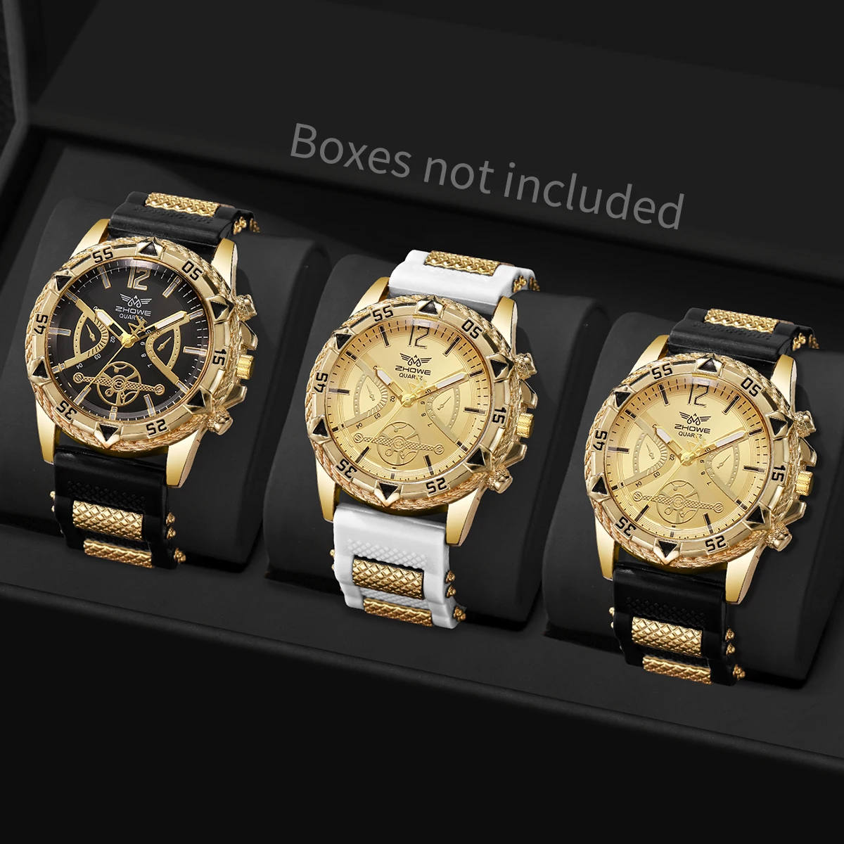 

3PCS Fashion Men Sports Watches Sets Casual Large Dial Silicone Band Mens Wristwatches Reloj Hombre（Without Box）