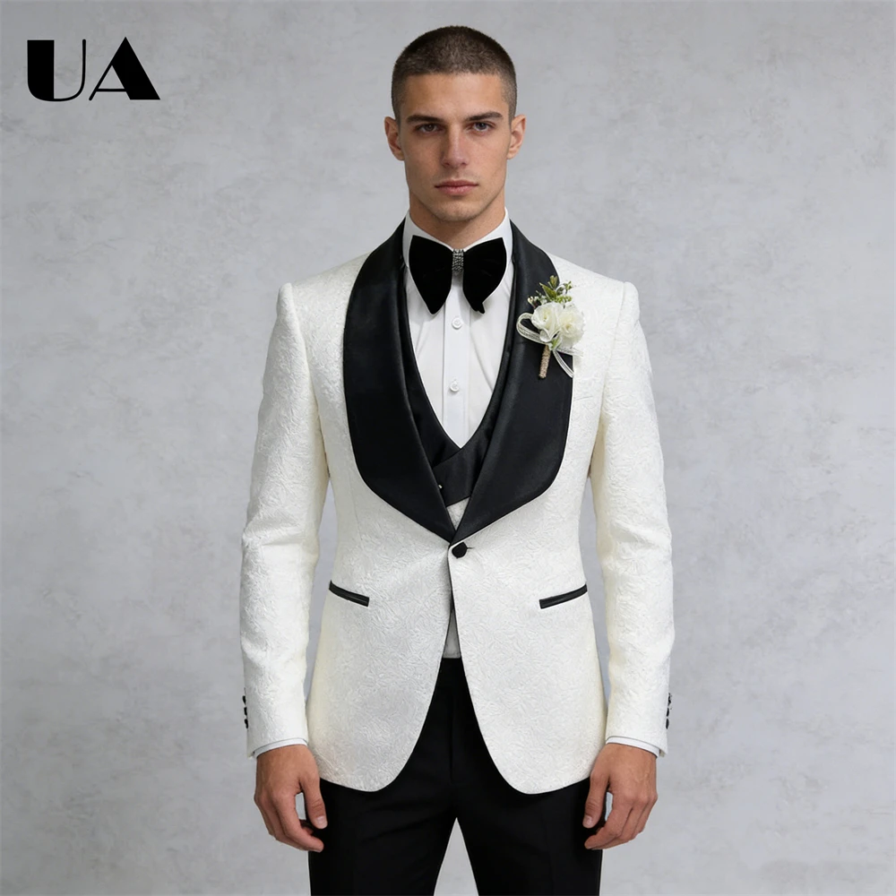 

Jacquard One Button Suit Set for Groom and Bestman, 3-Piece Suit Set (Jacket Vest Pants) Brand Selection Prom Suit Attire