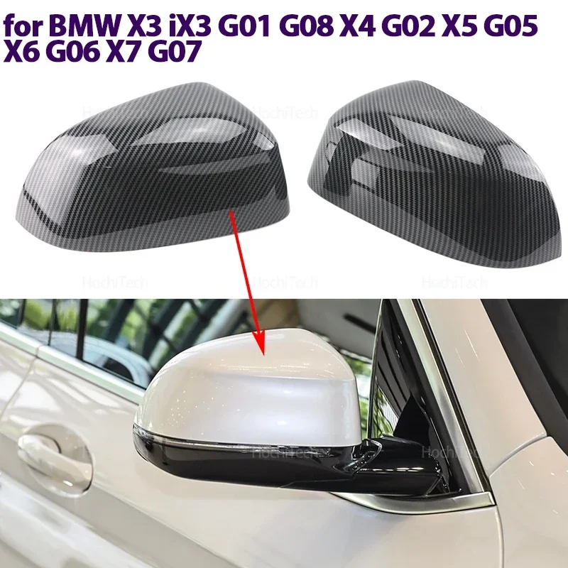 Car Rearview Mirror Cover Side Wing Protect Frame Covers Trim Carbon Black for BMW X3 iX3 G01 G08 X4 G02 X5 G05 X6 G06 X7 G07