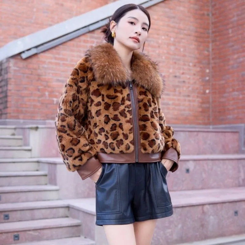 New Winter Coat Rabbit Fleece Leopard Print Jacket Fur Coat for Women Luxurious Casual Fashionable Outerwear High-end Bestseller