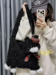 Autumn Winter Cute Little Black Cat Plush Bag for Women New Super Cute Cartoon Cat Commuting Bag Single Shoulder Crossbody Bag