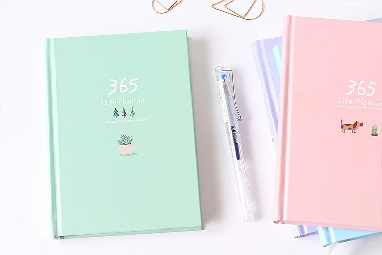 365 Planner Agenda Notebook Colorful Inner Page Illustration Yearly Daily Plan Journal Diary Book Record Life Stationery Gifts