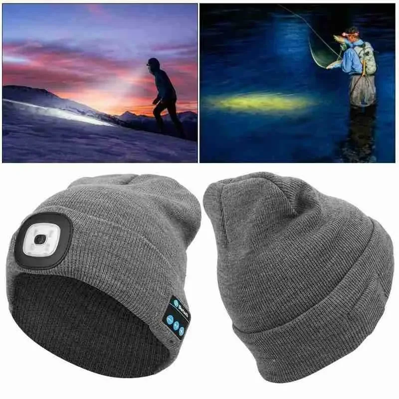 Winter Knitted Beanie Hat With Light Earphone Bluetooth Led Light Luminous Outdoor Mountaineering Handfree Music Headphone Hat