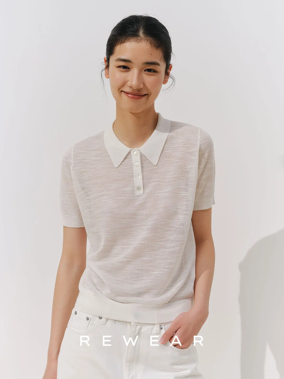 

REWEAR Cool Sensation Bamboo Mimic Linen Lightweight Breathable Color Short Sleeve Knitted Top Vintage Style Women...