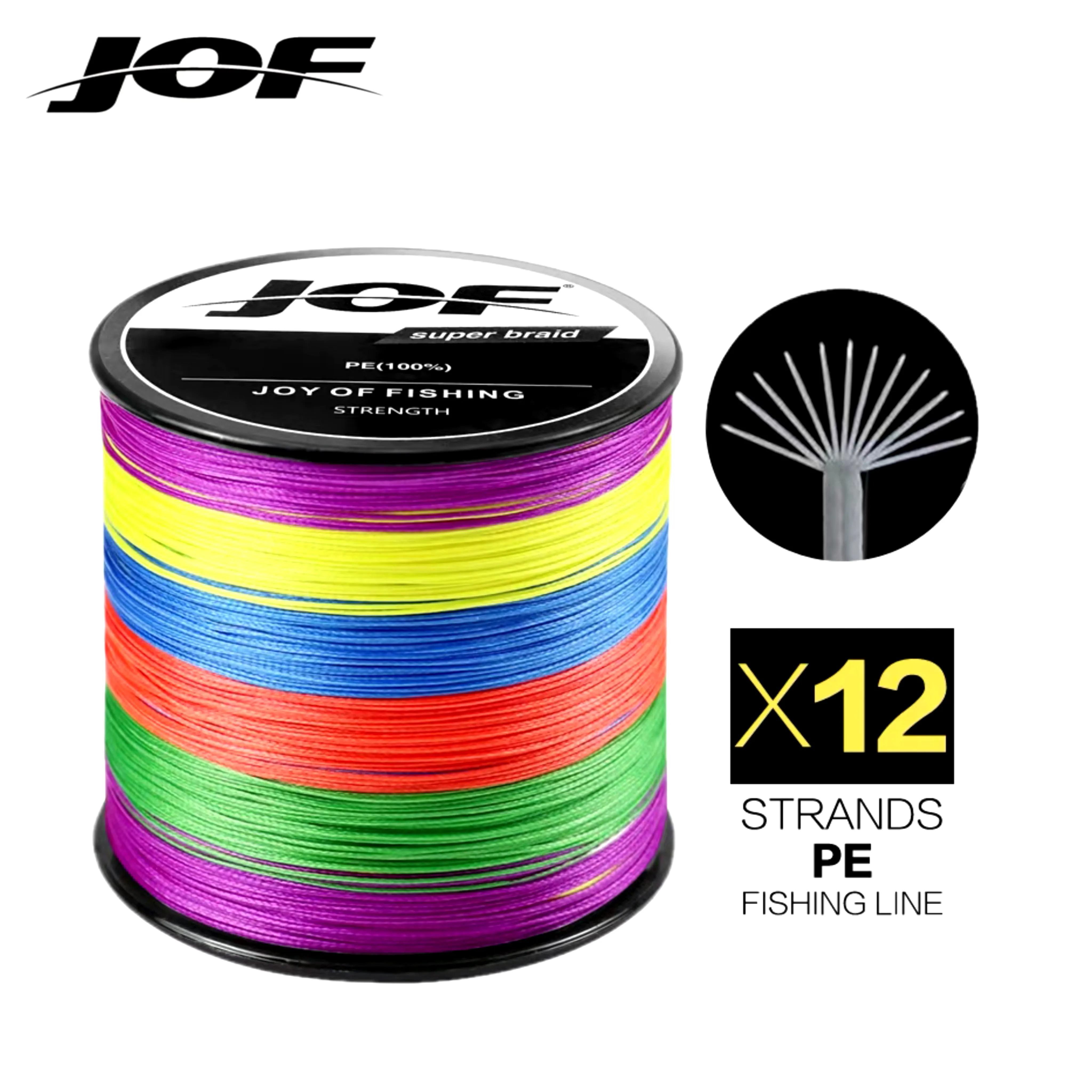 

JOF Super Strong 12 Strands Braided Fishing Line X12 PE Line 300M 500M 1000M Multifilament Abrasion Resistant Fishing Lines